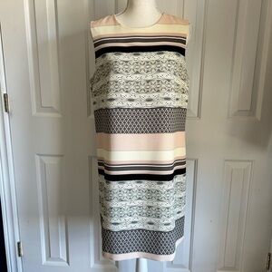 NWOT TRISTAN Midi Dress, Sleeveless, Stripes, Pink, Cream, & Black, Size 12